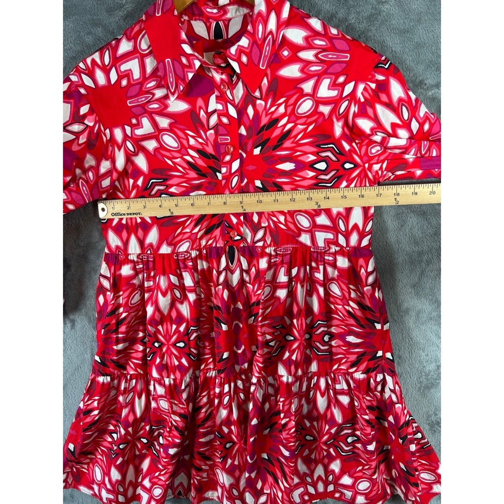 Maeve Anthropologie Bettina Dress XXS Red Floral Cotton Tiered Mini 3/4 Sleeve - Picture 4 of 10